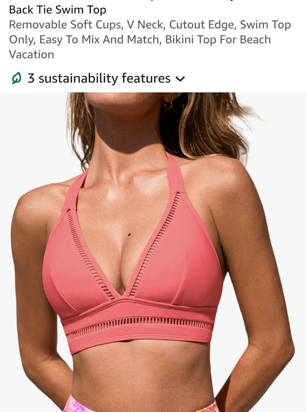 Cupshe Coral Cutout V‑Neck Swim Top Sizr XL New Witg Tags